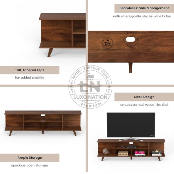 Designer TV Stand with Multi-Shelf Storage – Brown Maple Look